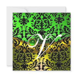 YELLOW GREEN EMERALD BLACK DAMASK MONOGRAM