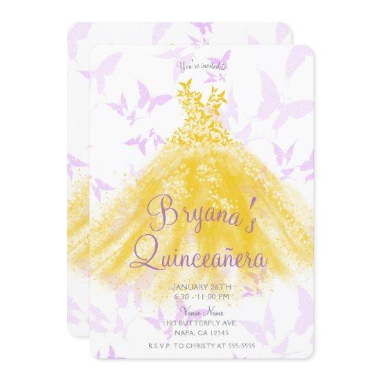 Yellow & Lilac Butterfly Dance Dress Quinceañera