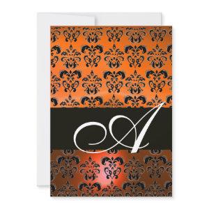YELLOW ORANGE BLACK DAMASK MONOGRAM ,bright white