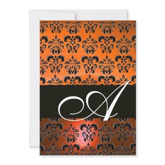 YELLOW ORANGE BLACK DAMASK MONOGRAM ,bright white