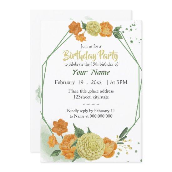 yellow orange floral green geometric birthday