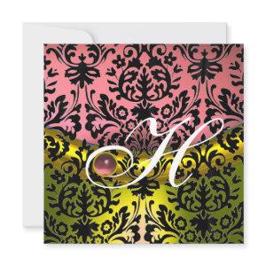 YELLOW PINK  BLACK DAMASK MONOGRAM Amethyst