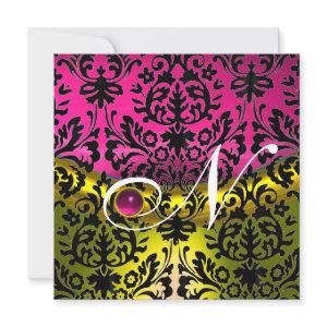 YELLOW PINK FUCHSIA BLACK DAMASK MONOGRAM TOPAZ