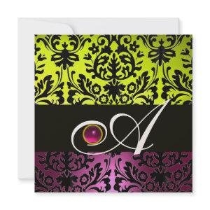 YELLOW PINK PURPLE BLACK DAMASK MONOGRAM Amethyst