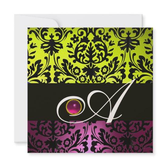 YELLOW PINK PURPLE BLACK DAMASK MONOGRAM Amethyst