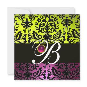 YELLOW PINK PURPLE BLACK DAMASK MONOGRAM Amethyst