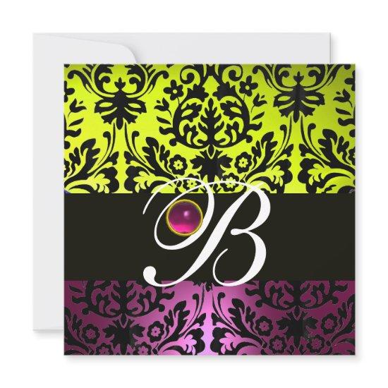 YELLOW PINK PURPLE BLACK DAMASK MONOGRAM Amethyst