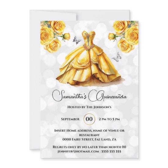 Yellow princess Quinceañera fantasy ballgown roses