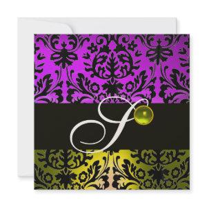 YELLOW PURPLE BLACK DAMASK MONOGRAM TOPAZ Gold