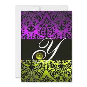 YELLOW PURPLE BLACK DAMASK MONOGRAM TOPAZ