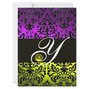 YELLOW PURPLE BLACK DAMASK MONOGRAM TOPAZ