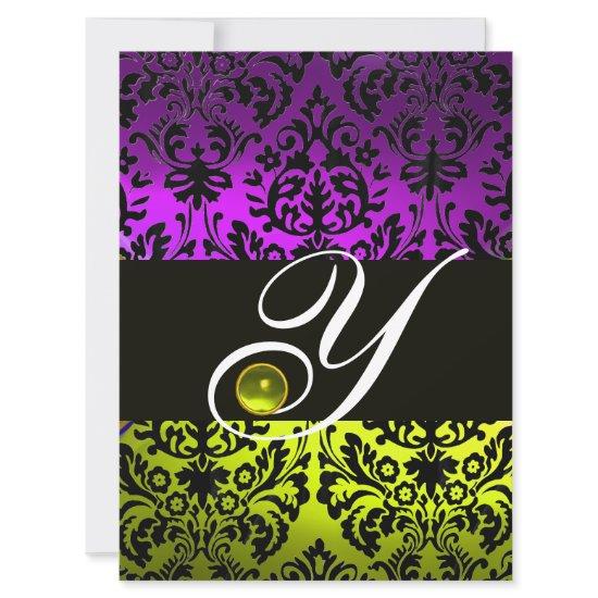 YELLOW PURPLE BLACK DAMASK MONOGRAM TOPAZ