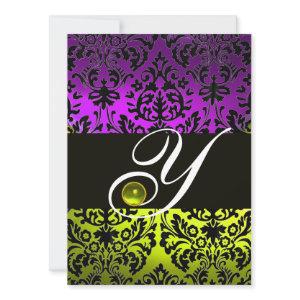 YELLOW PURPLE BLACK DAMASK MONOGRAM TOPAZ