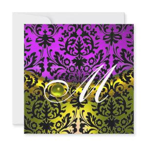 YELLOW PURPLE BLACK DAMASK MONOGRAM TOPAZ