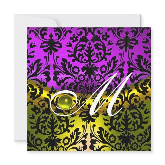 YELLOW PURPLE BLACK DAMASK MONOGRAM TOPAZ