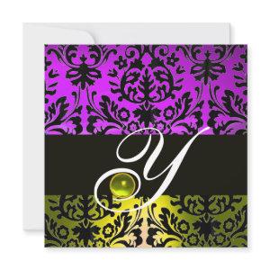 YELLOW PURPLE BLACK DAMASK MONOGRAM TOPAZ