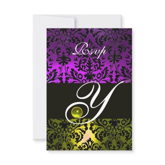 YELLOW PURPLE BLACK DAMASK MONOGRAM TOPAZ RSVP
