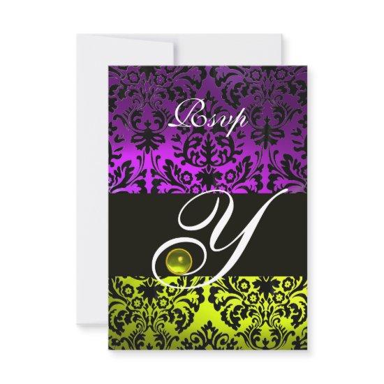 YELLOW PURPLE BLACK DAMASK MONOGRAM TOPAZ RSVP