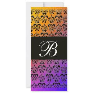YELLOW PURPLE BLUE BLACK  DAMASK MONOGRAM ,white