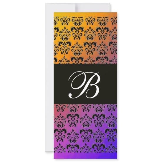 YELLOW PURPLE BLUE BLACK  DAMASK MONOGRAM ,white