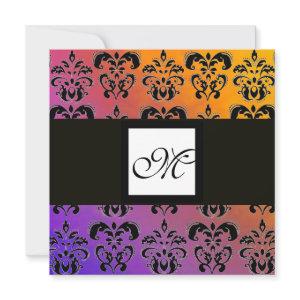 YELLOW PURPLE BLUE BLACK SQUARE DAMASK MONOGRAM