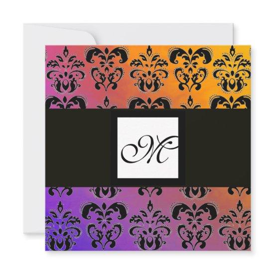 YELLOW PURPLE BLUE BLACK SQUARE DAMASK MONOGRAM