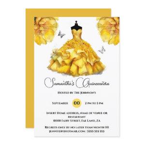 Yellow Quinceañera ballgown peony floral flowers
