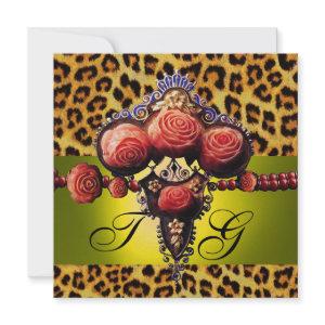 YELLOW  RED CORAL ROSES,LEOPARD SKIN MONOGRAM