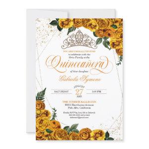 Yellow Roses & Gold Tiara Elegant Quinceañera