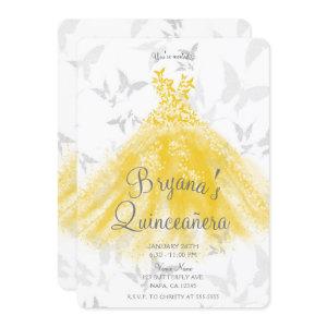 Yellow Silver Butterfly Dance Dress Quinceañera