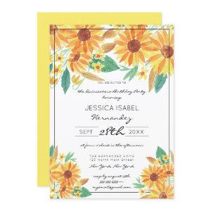 Yellow Summer Sunflower Watercolor Quinceañera