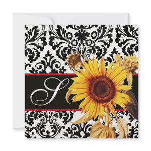 YELLOW SUNFLOWER  BLACK WHITE  DAMASK MONOGRAM