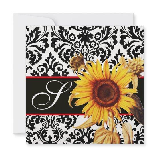 YELLOW SUNFLOWER  BLACK WHITE  DAMASK MONOGRAM