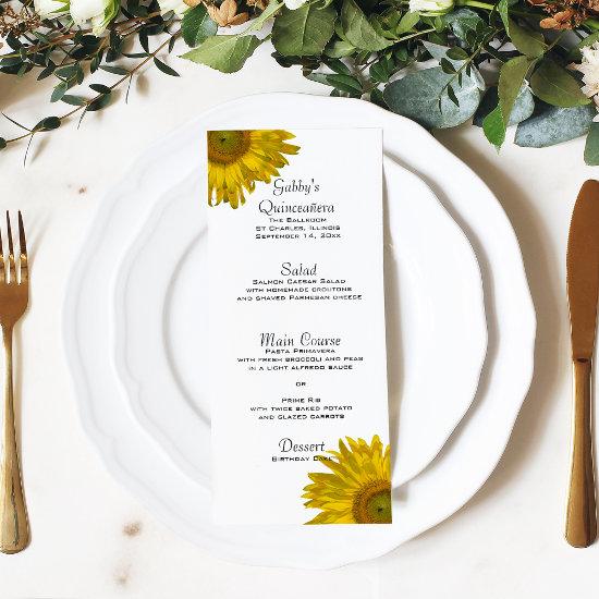 Yellow Sunflower Quinceañera Menu