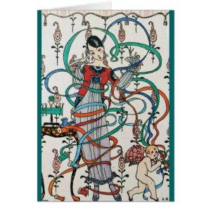 YOUNG GIRL,COLORFUL RIBBON SWIRLS ,CUPID,Birthday