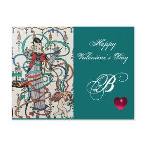 YOUNG GIRL,COLORFUL RIBBON SWIRLS,CUPID Valentine Holiday Postcard