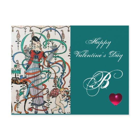 YOUNG GIRL,COLORFUL RIBBON SWIRLS,CUPID Valentine Holiday Postcard
