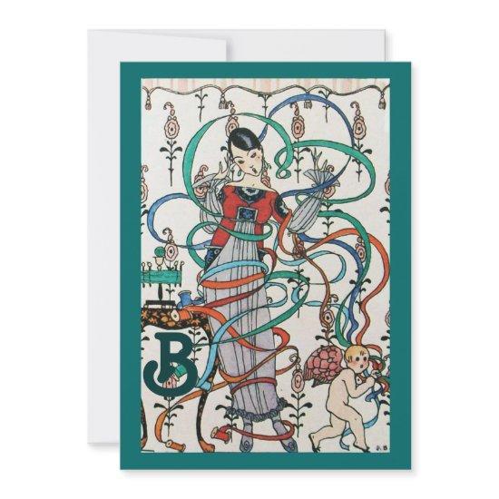 YOUNG GIRL,COLORFUL RIBBONS BRIDAL SHOWER MONOGRAM