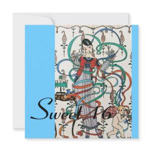 YOUNG GIRL ,COLORFUL RIBBONS SWEET 16  PARTY Blue