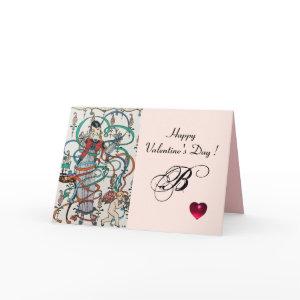 YOUNG GIRL,COLORFUL RIBBONS,SWIRLS,CUPID Valentine Holiday Card