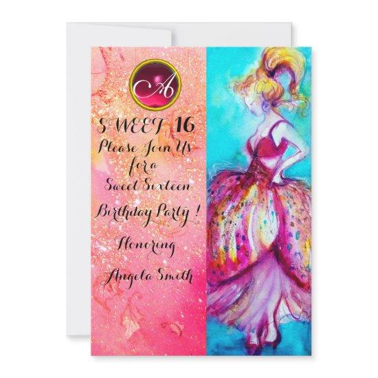 YOUNG GIRL SWEET 16 PARTY,Pink Sparkles Monogram