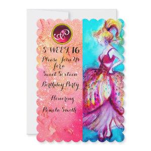 YOUNG GIRL SWEET 16 PARTY,Pink Sparkles Monogram