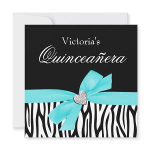 Zebra Teal Bow Diamond Quinceanera