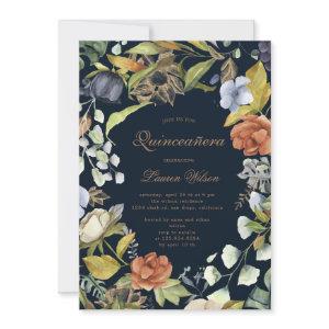 zephyr blue floral quinceanera photo card